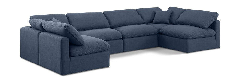Meridian Furniture - Indulge Navy Linen Textured Fabric Modular Sectional - 6Pc - 141Navy-Sec6D veiw 1