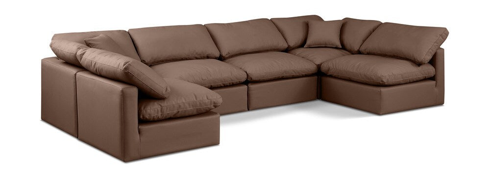 Meridian Furniture - Indulge Brown Vegan Leather Modular Sectional - 6Pc - 146Brown-Sec6D veiw 1