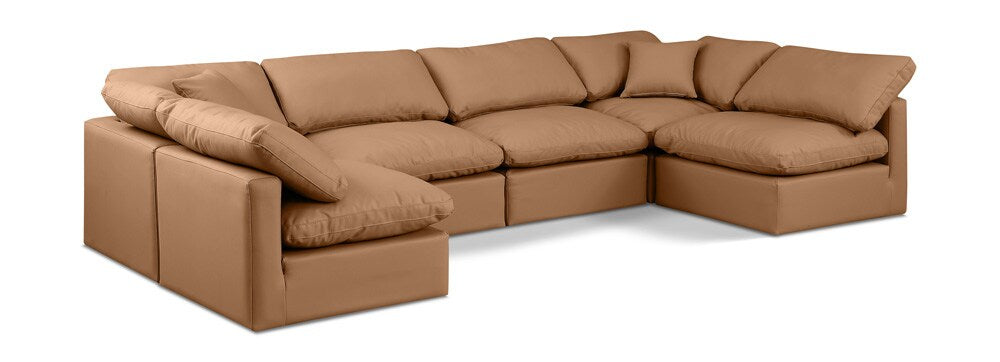 Meridian Furniture - Indulge Cognac Vegan Leather Modular Sectional - 6Pc - 146Cognac-Sec6D veiw 1