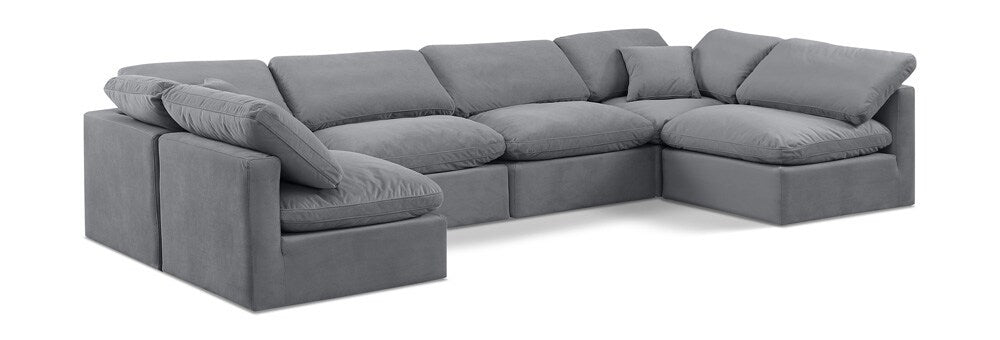 Meridian Furniture - Indulge Grey Velvet Modular Sectional - 6Pc - 147Grey-Sec6D veiw 1