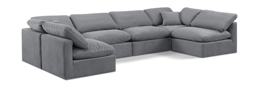 Meridian Furniture - Indulge Grey Velvet Modular Sectional - 6Pc - 147Grey-Sec6D veiw 1