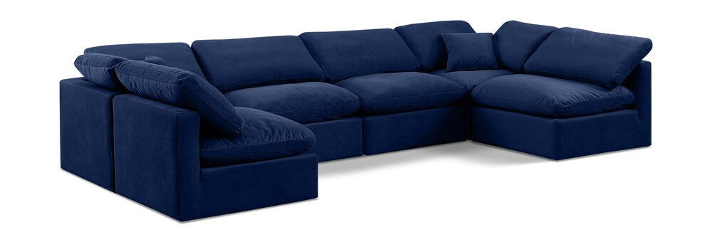Meridian Furniture - Indulge Navy Velvet Modular Sectional - 6Pc - 147Navy-Sec6D veiw 1