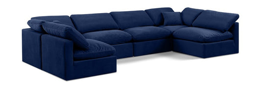 Meridian Furniture - Indulge Navy Velvet Modular Sectional - 6Pc - 147Navy-Sec6D veiw 1