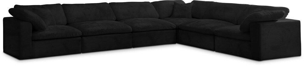 Meridian Furniture - Cozy Black Velvet Comfort Modular Sectional - 6Pc - 634Black-Sec6A veiw 1
