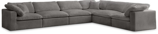 Meridian Furniture - Cozy Grey Velvet Comfort Modular Sectional - 6Pc - 634Grey-Sec6A veiw 1
