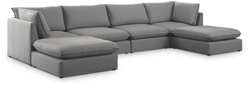 Meridian Furniture - Mackenzie Grey Durable Linen Textured Modular Sectional - 6Pc - 688Grey-Sec6B veiw 1