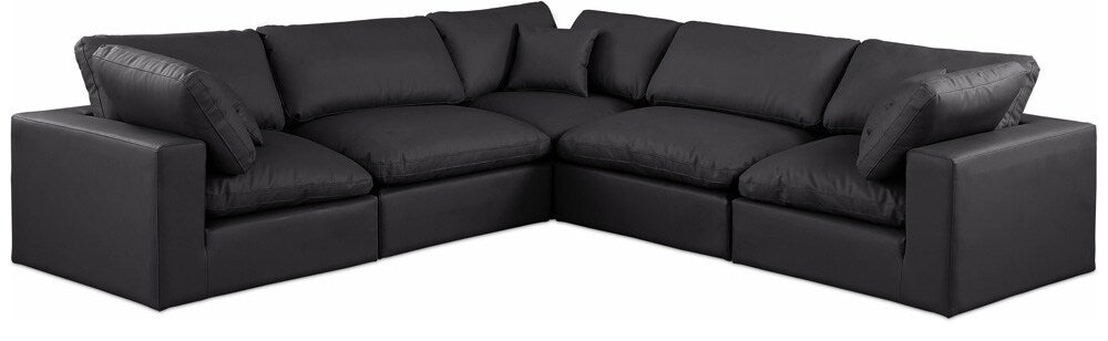 Meridian Furniture - Comfy Black Vegan Leather Modular Sectional - 5Pc - 188Black-Sec5C veiw 1