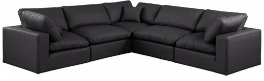 Meridian Furniture - Comfy Black Vegan Leather Modular Sectional - 5Pc - 188Black-Sec5C veiw 1