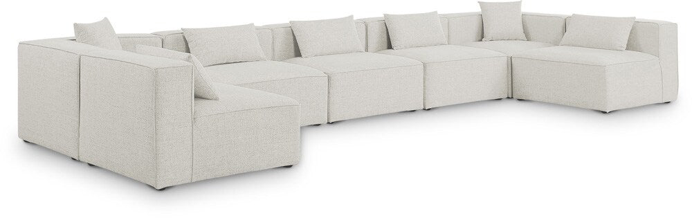 Meridian Furniture - Cube Cream Durable Linen Textured Modular Sectional - 7Pc - 630Cream-Sec7B veiw 1