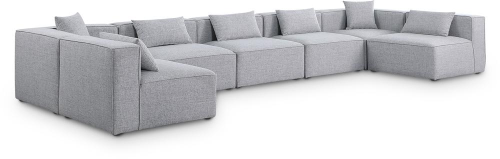 Meridian Furniture - Cube Grey Durable Linen Textured Modular Sectional - 7Pc - 630Grey-Sec7B veiw 1