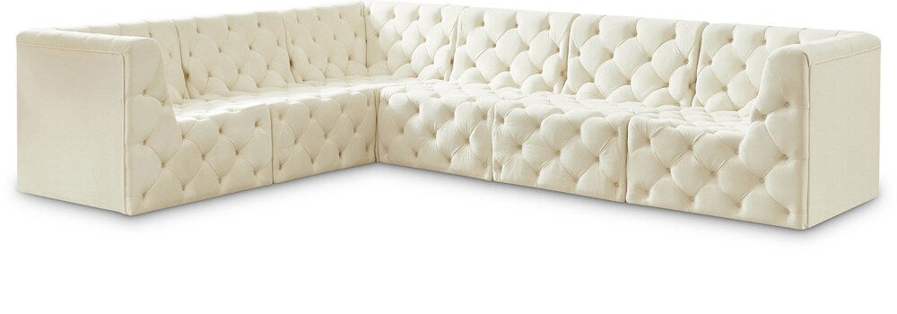 Meridian Furniture - Tuft Cream Velvet Modular Sectional - 6Pc - 680Cream-Sec6A veiw 1