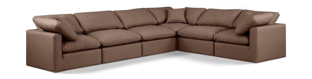 Meridian Furniture - Indulge Brown Vegan Leather Modular Sectional - 6Pc - 146Brown-Sec6A veiw 1