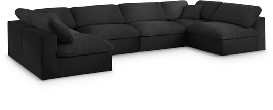 Meridian Furniture - Serene Black Linen Textured Fabric Deluxe Comfort Modular Sectional - 6Pc - 601Black-Sec6D veiw 1