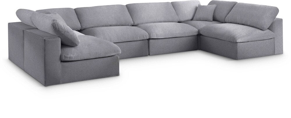 Meridian Furniture - Serene Grey Linen Textured Fabric Deluxe Comfort Modular Sectional - 6Pc - 601Grey-Sec6D veiw 1