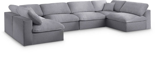 Meridian Furniture - Serene Grey Linen Textured Fabric Deluxe Comfort Modular Sectional - 6Pc - 601Grey-Sec6D veiw 1