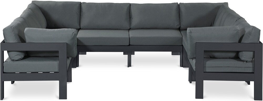 Meridian Furniture - Nizuc Grey Water Resistant Fabric Outdoor Patio Modular Sectional - 8Pc - 376Grey-Sec8B veiw 1