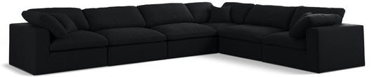 Meridian Furniture - Serene Black Linen Textured Fabric Deluxe Comfort Modular Sectional - 6Pc - 601Black-Sec6A veiw 1