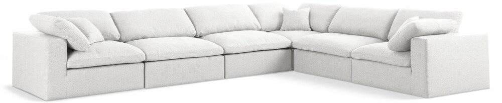 Meridian Furniture - Serene Cream Linen Textured Fabric Deluxe Comfort Modular Sectional - 6Pc - 601Cream-Sec6A veiw 1