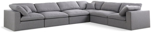 Meridian Furniture - Serene Grey Linen Textured Fabric Deluxe Comfort Modular Sectional - 6Pc - 601Grey-Sec6A veiw 1