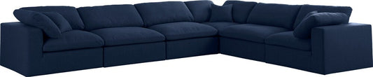 Meridian Furniture - Serene Navy Linen Textured Fabric Deluxe Comfort Modular Sectional - 6Pc - 601Navy-Sec6A veiw 1