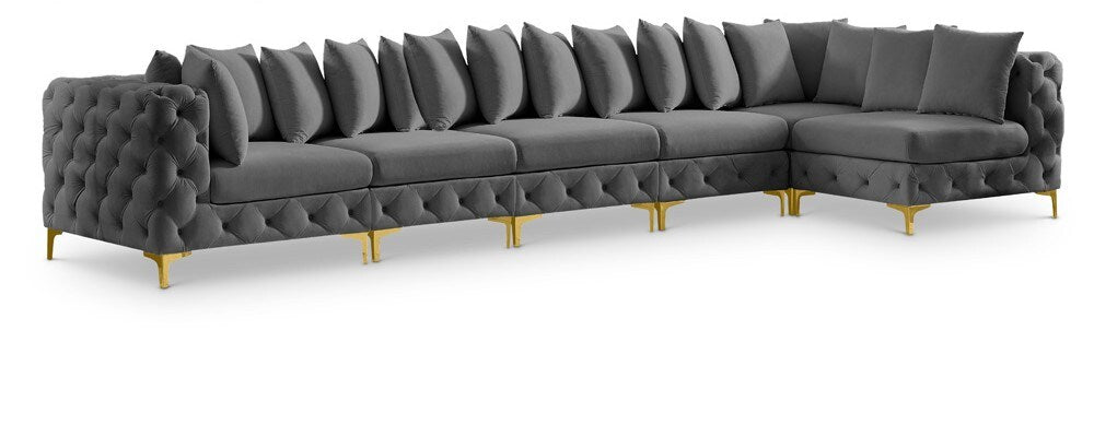 Meridian Furniture - Tremblay Grey Velvet Modular Sectional - 6Pc - 686Grey-Sec6C veiw 1