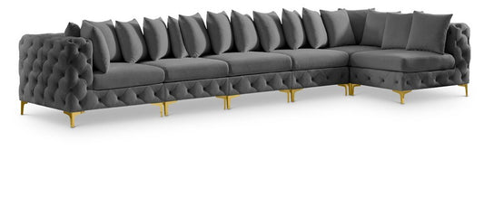 Meridian Furniture - Tremblay Grey Velvet Modular Sectional - 6Pc - 686Grey-Sec6C veiw 1