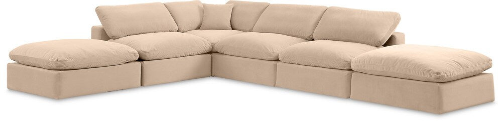 Meridian Furniture - Comfy Beige Velvet Modular Sectional - 6Pc - 189Beige-Sec6E veiw 1