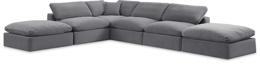 Meridian Furniture - Comfy Grey Velvet Modular Sectional - 6Pc - 189Grey-Sec6E veiw 1