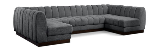 Meridian Furniture - Quinn Grey Chenille Fabric Modular Sectional - 6Pc - 124Grey-Sec6A veiw 1