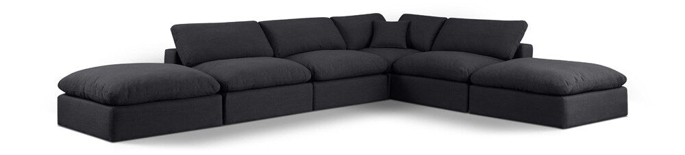 Meridian Furniture - Comfy Black Linen Textured Fabric Modular Sectional - 6Pc - 187Black-Sec6E veiw 1
