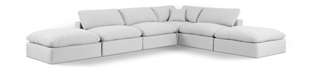 Meridian Furniture - Comfy White Linen Textured Fabric Modular Sectional - 6Pc - 187White-Sec6E veiw 1
