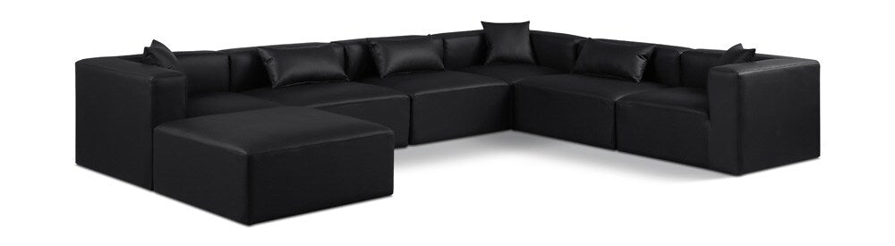 Meridian Furniture - Cube Black Vegan Leather Modular Sectional - 7Pc - 668Black-Sec7A veiw 1