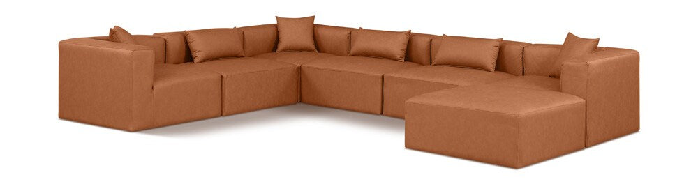 Meridian Furniture - Cube Cognac Vegan Leather Modular Sectional - 7Pc - 668Cognac-Sec7A veiw 1