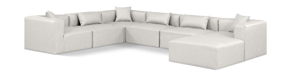 Meridian Furniture - Cube Cream Vegan Leather Modular Sectional - 7Pc - 668Cream-Sec7A veiw 1