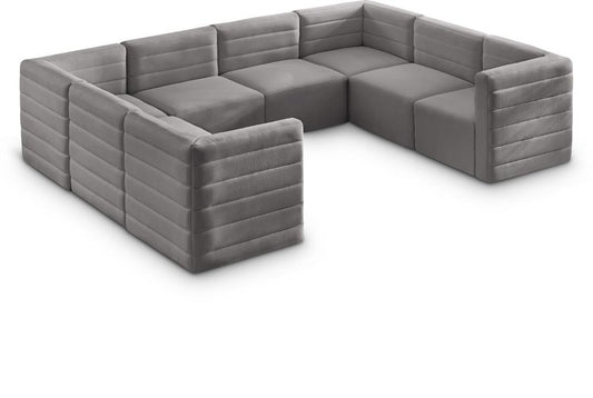 Meridian Furniture - Quincy Grey Velvet Modular Sectional - 8Pc - 677Grey-Sec8A veiw 1