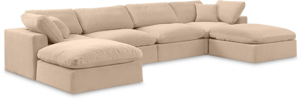 Meridian Furniture - Comfy Beige Velvet Modular Sectional - 6Pc - 189Beige-Sec6B veiw 1