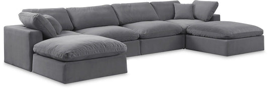 Meridian Furniture - Comfy Grey Velvet Modular Sectional - 6Pc - 189Grey-Sec6B veiw 1