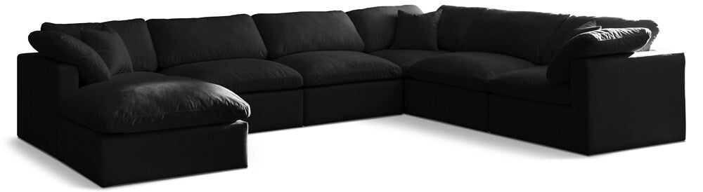 Meridian Furniture - Plush Black Velvet Standard Comfort Modular Sectional - 7Pc - 602Black-Sec7A veiw 1