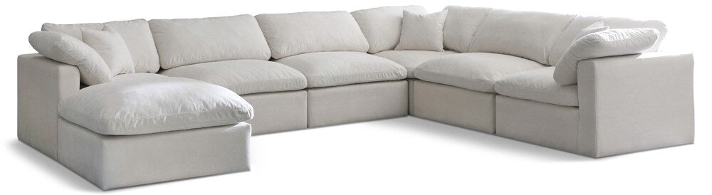 Meridian Furniture - Plush Cream Velvet Standard Comfort Modular Sectional - 7Pc - 602Cream-Sec7A veiw 1