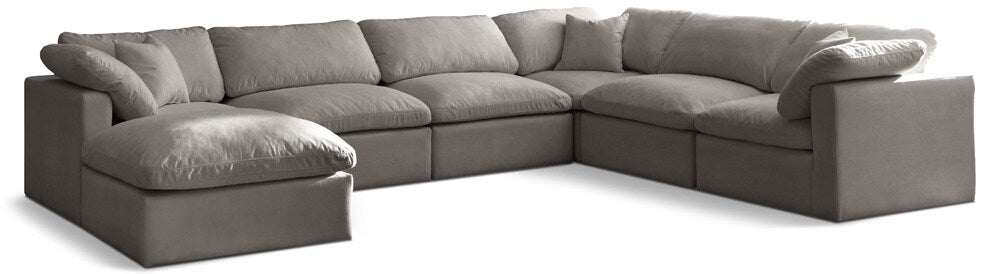 Meridian Furniture - Plush Grey Velvet Standard Comfort Modular Sectional - 7Pc - 602Grey-Sec7A veiw 1