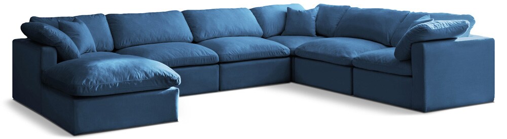 Meridian Furniture - Plush Navy Velvet Standard Comfort Modular Sectional - 7Pc - 602Navy-Sec7A veiw 1