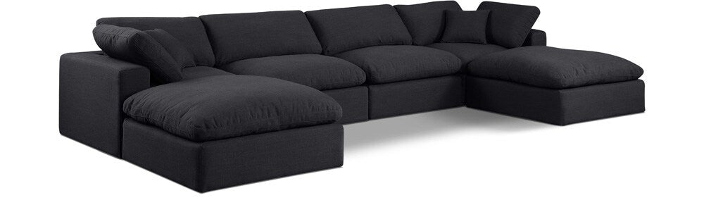 Meridian Furniture - Comfy Black Linen Textured Fabric Modular Sectional - 6Pc - 187Black-Sec6B veiw 1