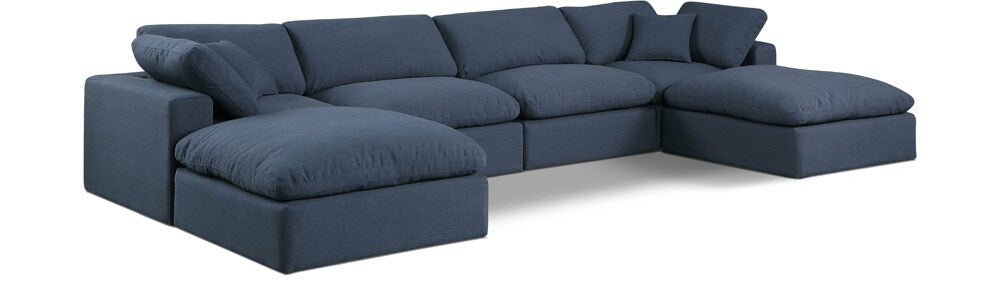 Meridian Furniture - Comfy Navy Linen Textured Fabric Modular Sectional - 6Pc - 187Navy-Sec6B veiw 1