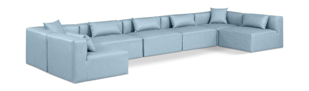 Meridian Furniture - Cube Light Blue Vegan Leather Modular Sectional - 7Pc - 668LtBlu-Sec7B veiw 1
