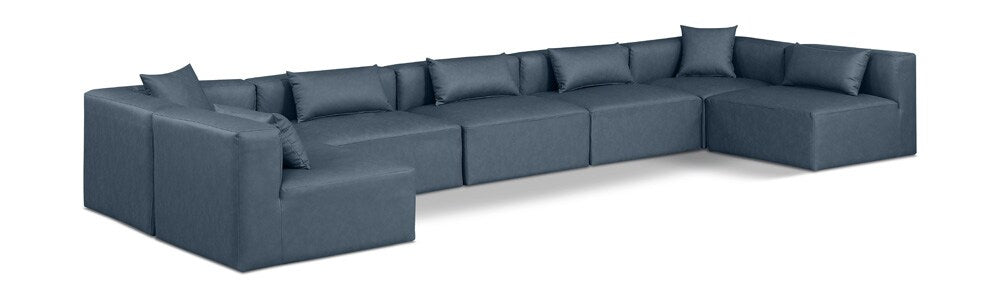 Meridian Furniture - Cube Navy Blue Vegan Leather Modular Sectional - 7Pc - 668Navy-Sec7B veiw 1