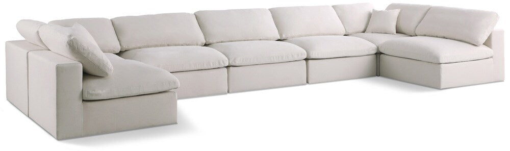 Meridian Furniture - Plush Cream Velvet Standard Comfort Modular Sectional - 7Pc - 602Cream-Sec7B veiw 1