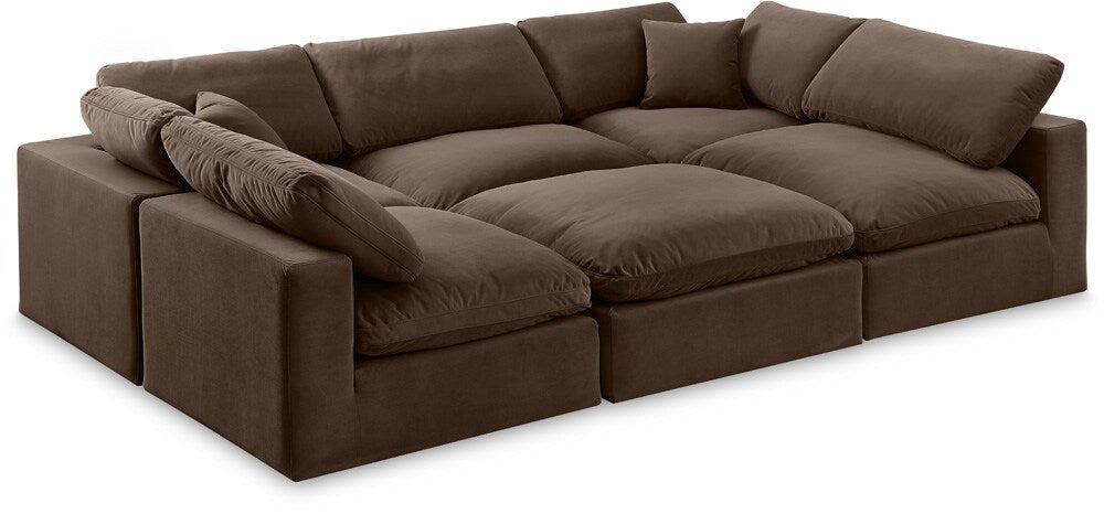 Meridian Furniture - Comfy Brown Velvet Modular Sectional - 6Pc - 189Brown-Sec6C veiw 1