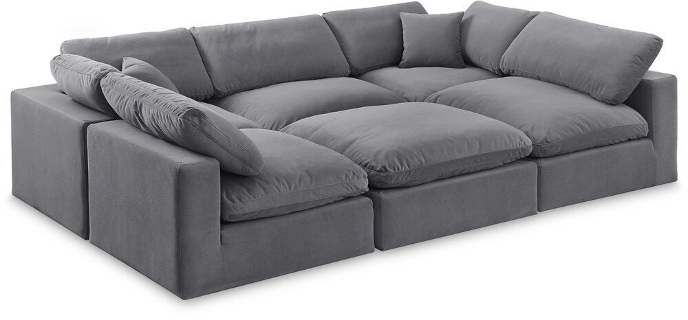 Meridian Furniture - Comfy Grey Velvet Modular Sectional - 6Pc - 189Grey-Sec6C veiw 1