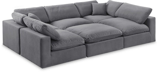 Meridian Furniture - Comfy Grey Velvet Modular Sectional - 6Pc - 189Grey-Sec6C veiw 1