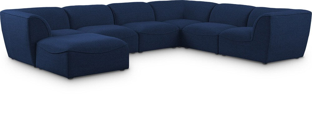 Meridian Furniture - Miramar Navy Durable Linen Textured Modular Sectional - 7Pc - 683Navy-Sec7A veiw 1